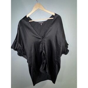 Victoria's Secret Black Satin Kimono Robe Butterfly Sleeve Tie‎ Front One Size